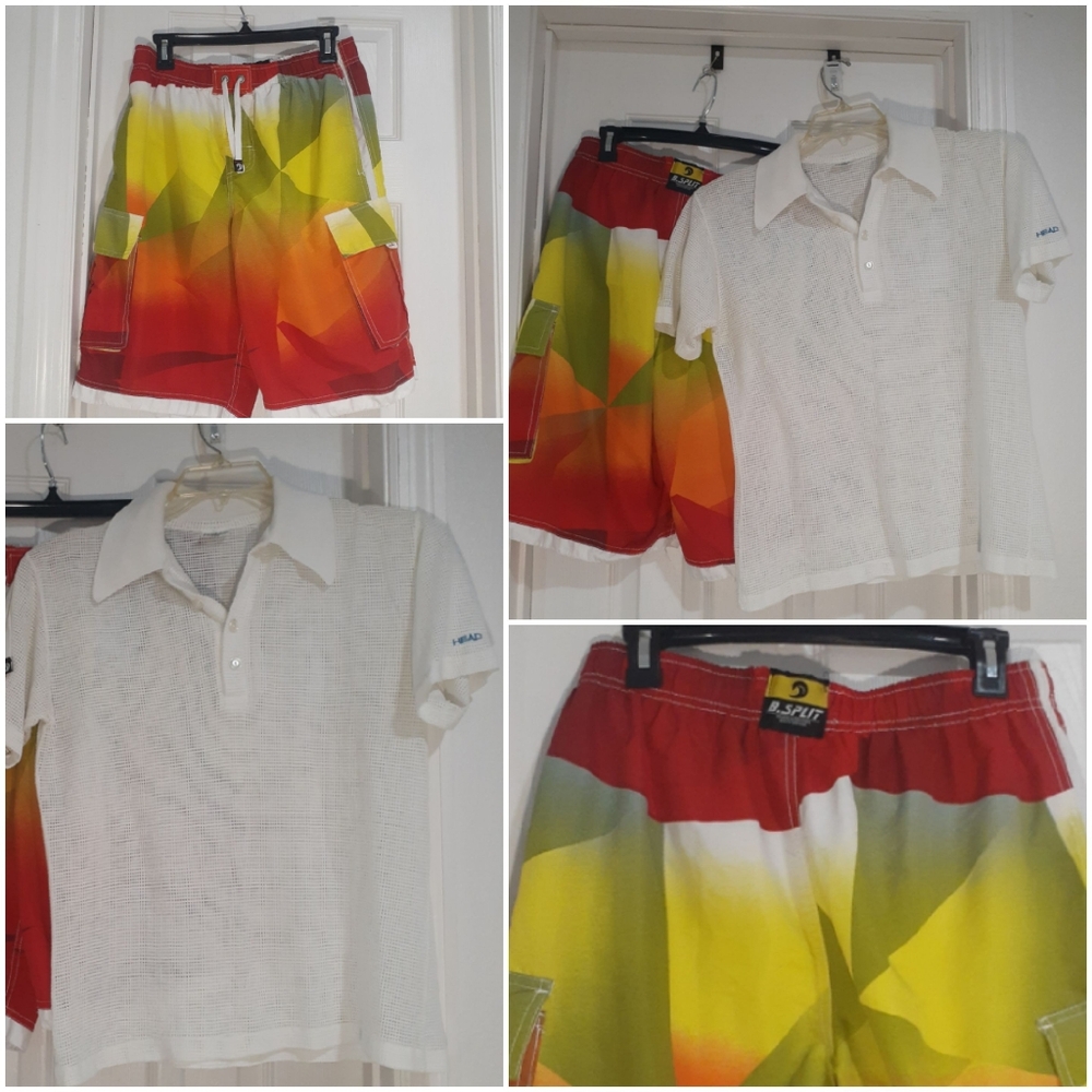 Vintage Head Mesh Polo + B. Split Colorblock Board Shorts